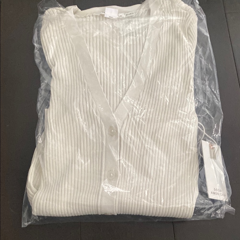 Good American White Ribbed Cardigan